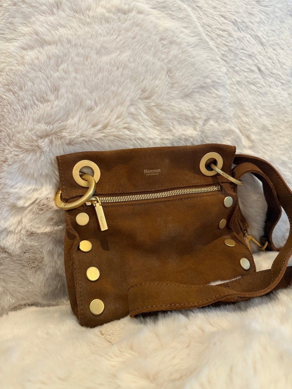 Hammitt Brown Suede Crossbody with Gold Studs and Grommets - Picture 3 of 7